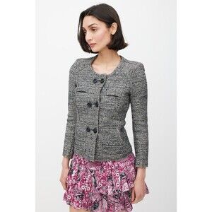 Isabel Marant Etoile Womens Grey Wool Blend Tweed Button Jacket Size 3 (US 8)